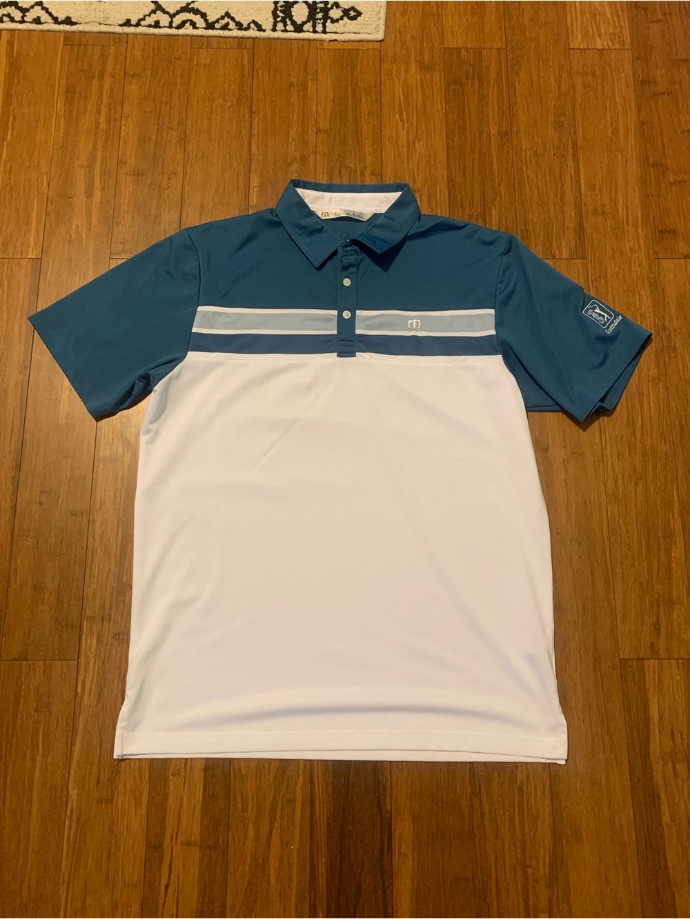 Travis Mathew TPC Scottsdale Teal and White Colorblock Men's Polo